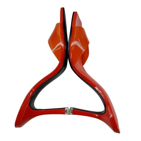 Black Suede Studio Transparent Square Toe Charlie Heel Orange 37.5, US 7.5 - Picture 4 of 10